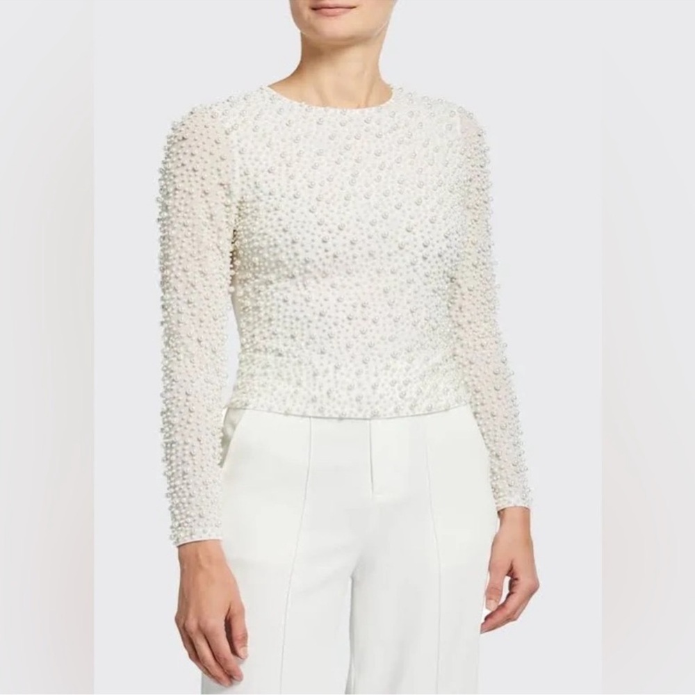 Alice + Olivia Delaina Pearl Embellished Crop Top - Picture 2 of 9